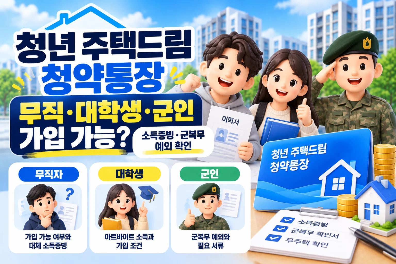 무직·대학생·군인도 청년 주택드림 청약통장에 가입할 수 있을까?